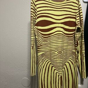 Fashion Nova Brown and Yellow Long sleeve Knit Dress